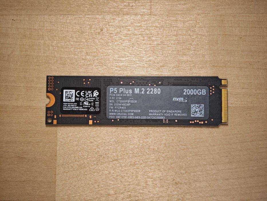 SSD Crucial P5 Plus CT2000P5PSSD8 2TB (PCIe 4.0, 3D NAND, NVMe, M.2) até 6600MB/s