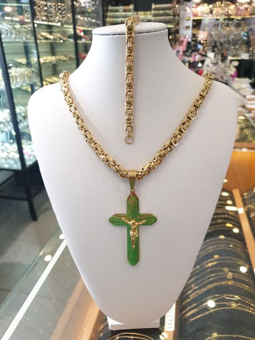 Komplet męski łańcuszek bransoletka I krzyż splot królewski  60 cm