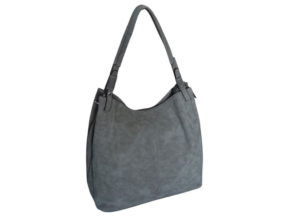 Torebka Damska Zamszowa, Modna Miejska Torba Shopper Na Ramię, Szary