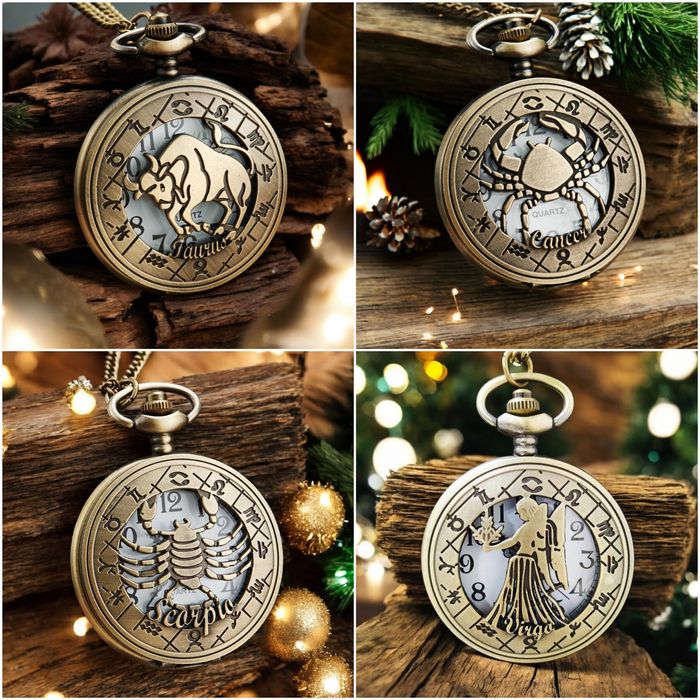 Кишеньковий годинник зодіак  Овен Риби Рак Лев Терези, часы гороскоп