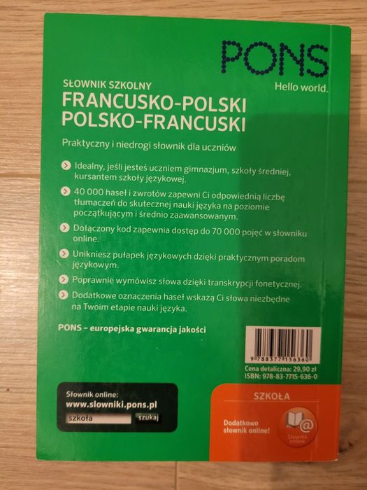 Słownik szkolny francusko-polski polsko-francuski