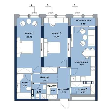 2-кімнатна квартира за адресою (площа 88,8 м²) - Atlanta.ua - фото 2