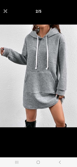 Nowa bluza z kapturem długa oversize szara sukienka dresowa 36 s