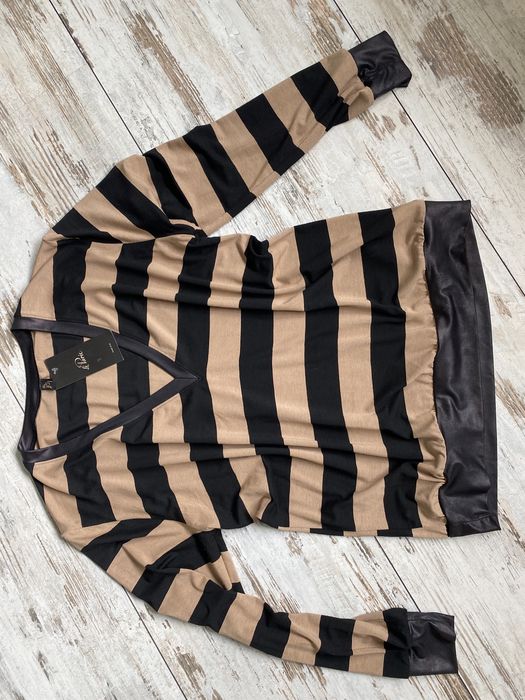 Li Parie bluzka w paski pasiak pasy wiskoza szpic dekolt M 38 L 40