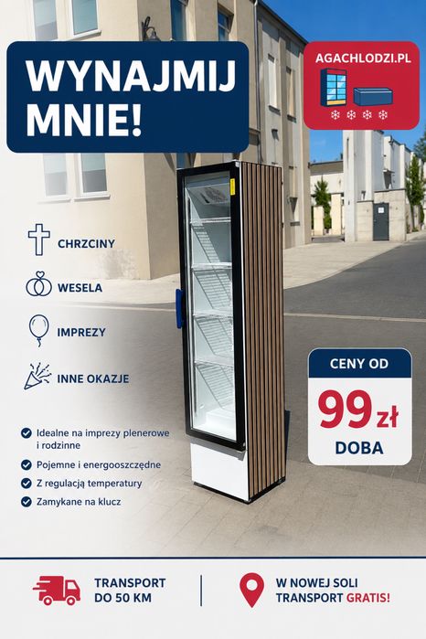 Wynajem lodowki zamrażarki WINOBRANIE | slim 45 cm 60 cm | Transport!