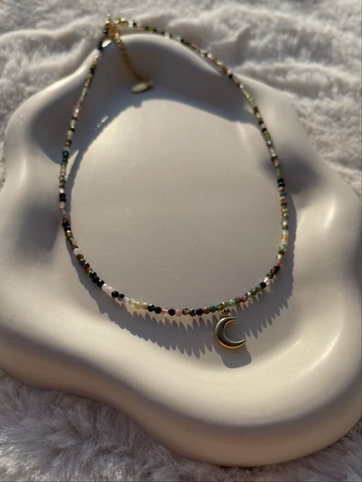 Krótki naszyjnik choker turmalin talizman amulet boho wisiorek