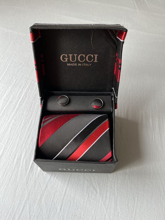 ZESTAW Krawat / poszetka / spinki GUCCI, HANDMADE