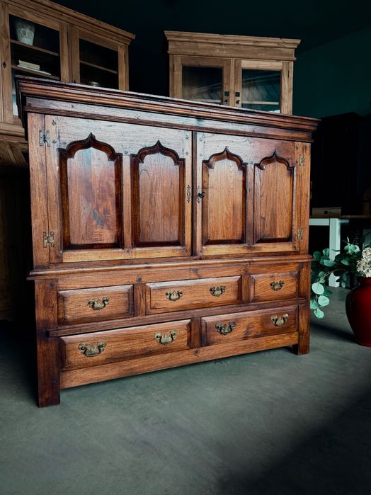 Komoda drewniana rtv BIELIŹNIARKA 140/150 rustykalna vintage wysoka