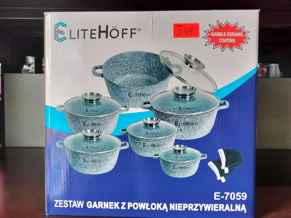 Zestaw Garnków Granitowych 14el. Indukcja Gaz Elitehoff E7059 szare hi