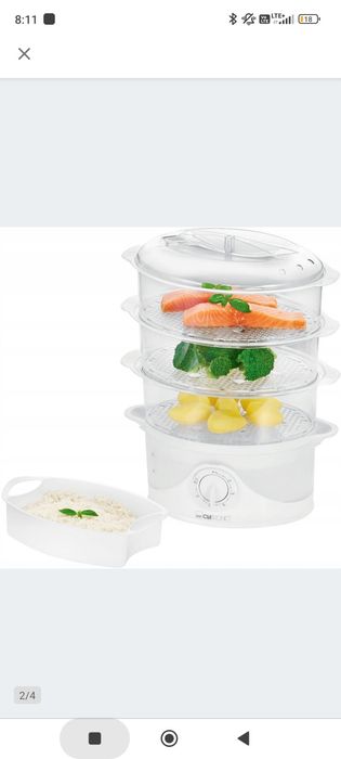 Parowar elektryczny 800W timer 3 poziomy + naczynie na ryż Clatronc DG