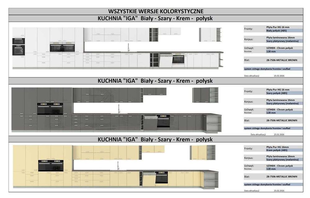 Meble Kuchenne IGA 180cm Kuchnia MDF POŁYSK 3 kolory