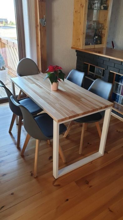 Stół drewniany bukowy 120x80x3 loft metalowe nogi salon