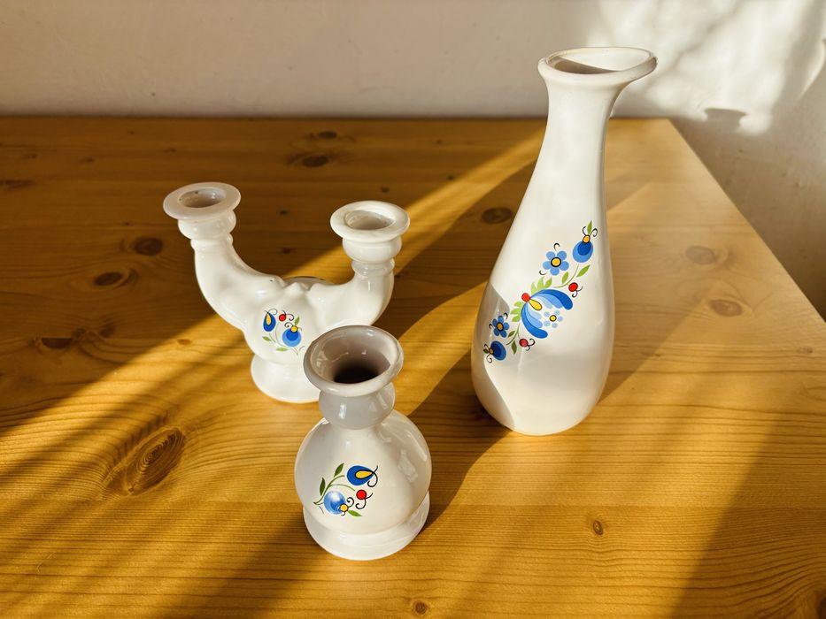 Zestaw świeczników i wazon