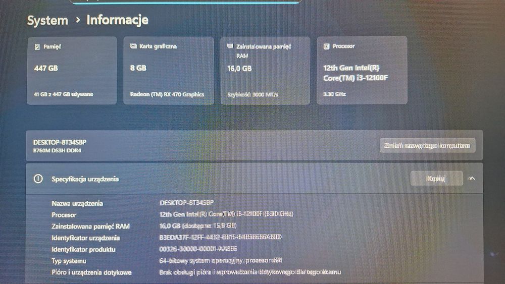 PC/i3 12100f 4x4,30+RX 8GB+16GB DDR4+480 SSD Win11/Nowe podzesp,akces