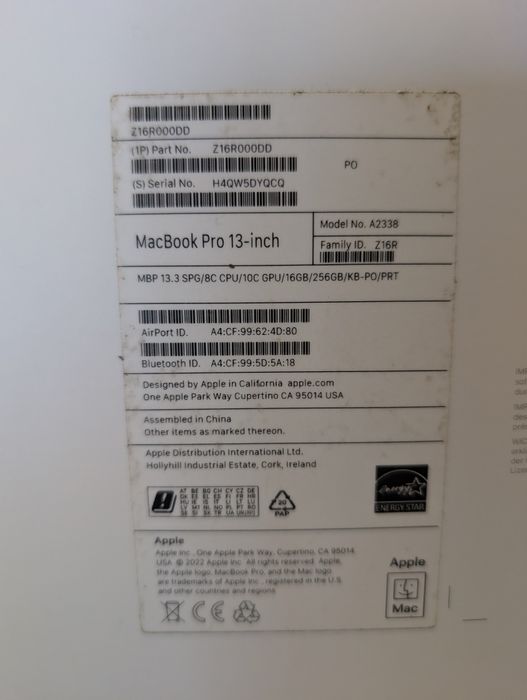 MacBook Pro 13” (2022) – Apple M2 | 16GB RAM | 256GB SSD