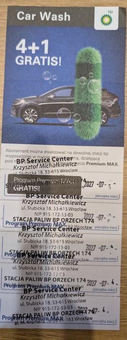 Karnet na myjnię bp premium max x5