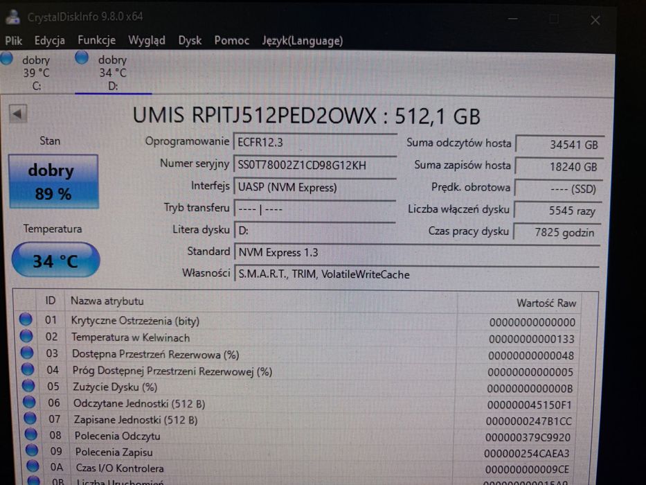 Dysk SSD M.2 NVMe Union Memory AH530 512 GB PCIe Gen3 Lenovo OEM