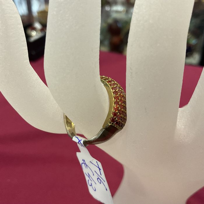 Anel prata banho de ouro rubis T,16 mm