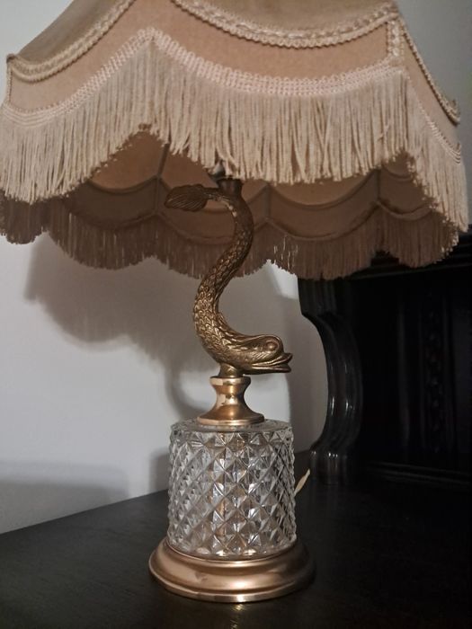 Unikatowa lamka nocna, antyk, mosiądz,  kryształ