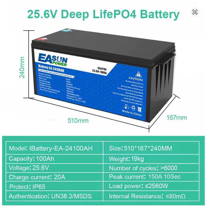 EASUN LiFePO4 24V 100Ah