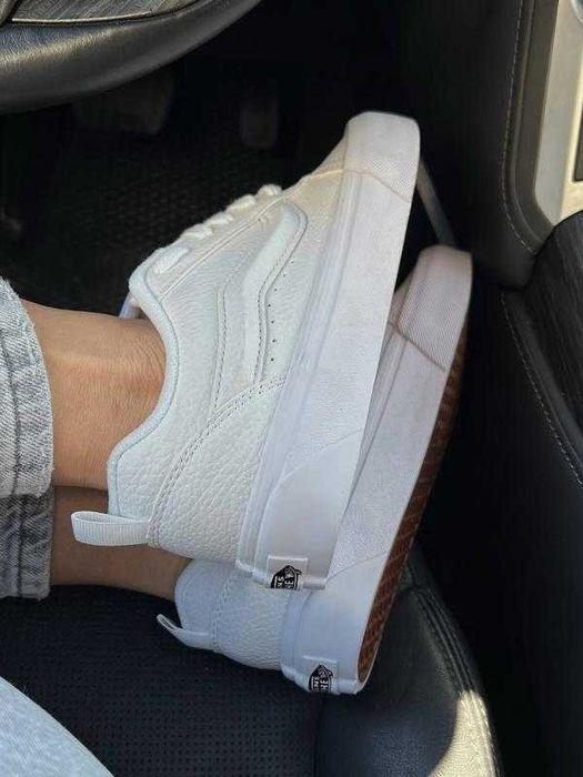 Vans Knu Skool white leather premium білі Ванси кну жіночі білі шкіряні ПРЕМІУМ