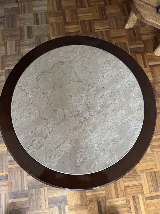 Mesa de apoio em mogno e pedra de marmore