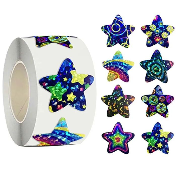 Rolo com 500 Adesivos Holográficos em Forma de Estrela – 2,5cm Cada