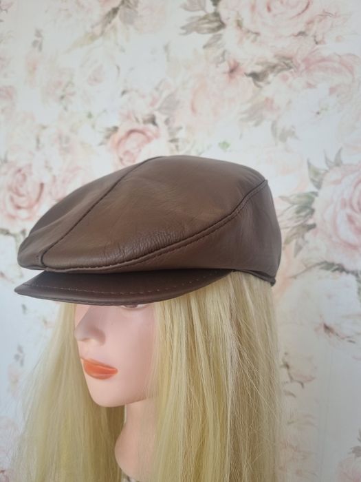 Czapka kaszkietówka skórzana brązowa handmade