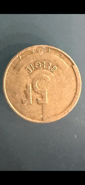 Moneta 5 franków Belgia odwrotka 1986 rok