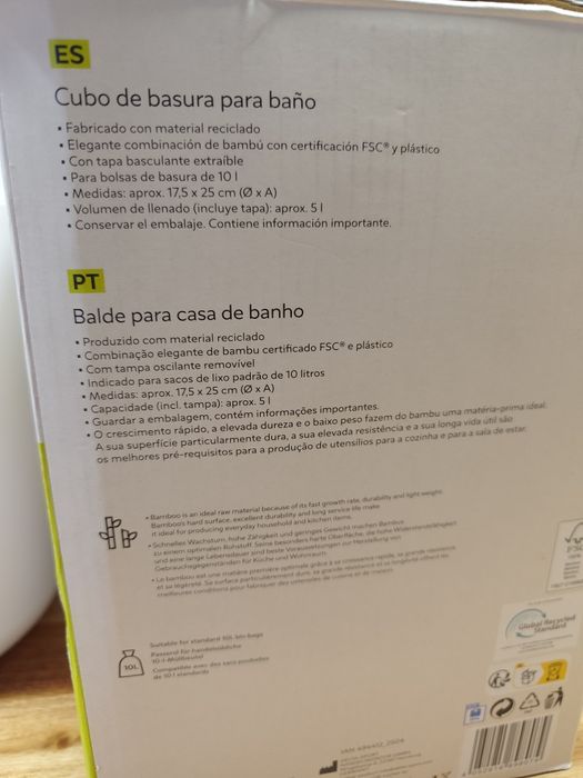 Balde lixo WC novo