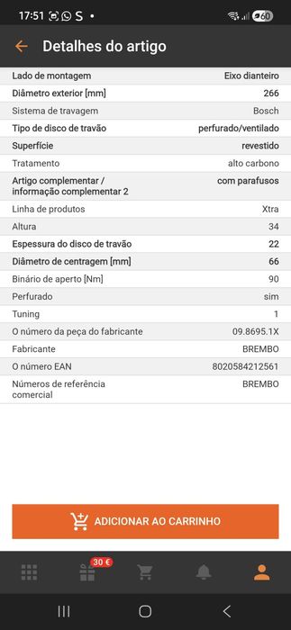 Discos dianteiros  e pastilhas xtra da brembo para peugeot  208