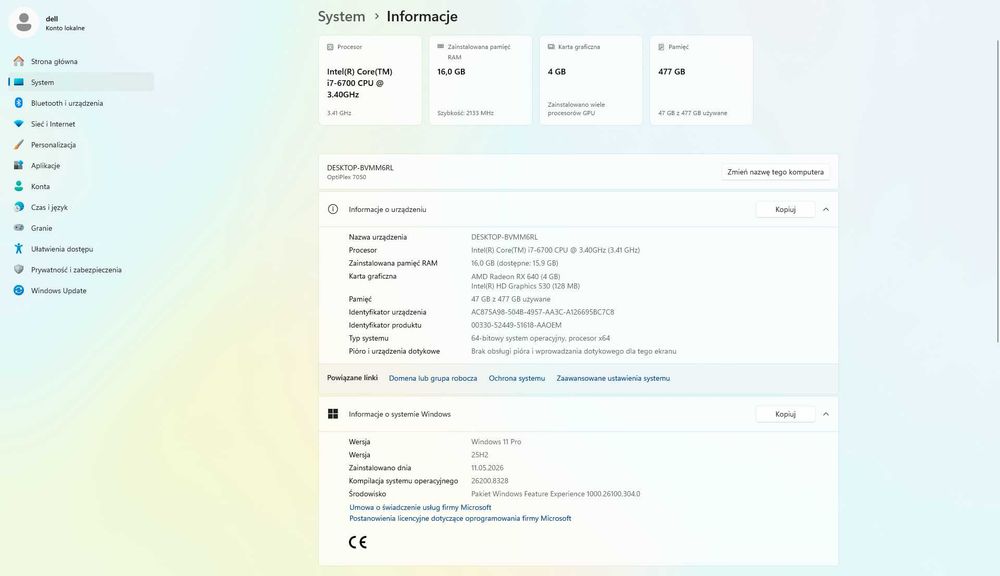 Dell Optiplex 7050 SFF Intel Core i7 Win 11 Pro - mocna konfiguracja
