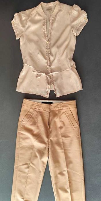 bluzka spodnie sweter rozm.36 / S beżowy zestaw wiosna