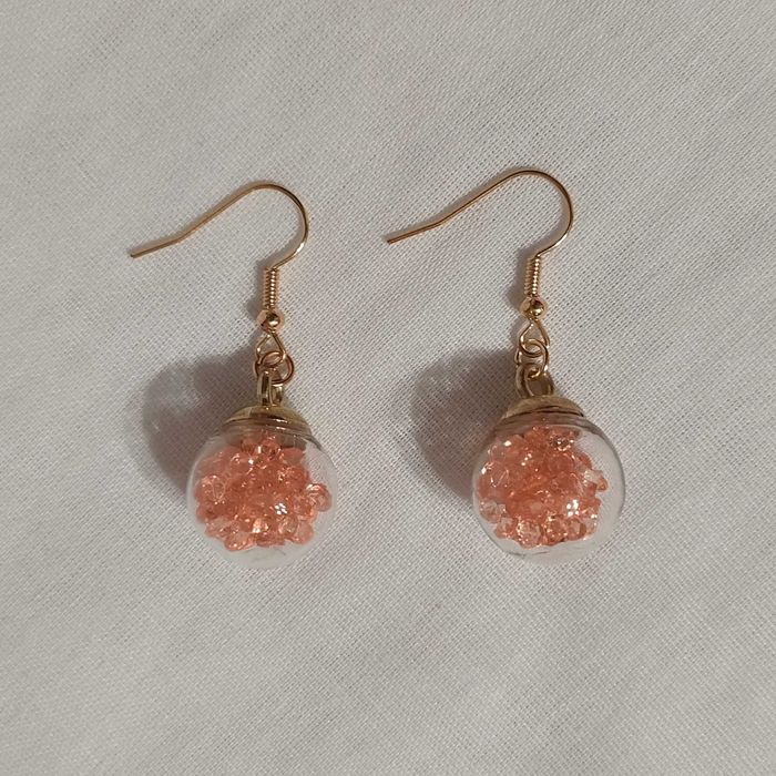 K197 Kolczyki wiszące Kule szklane z kryształkami Handmade