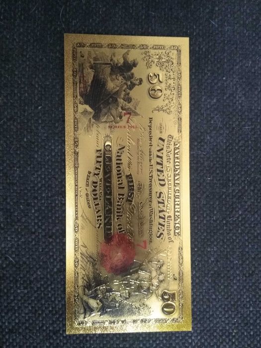 Banknot kolekcjonerski pozłacany - 50 dolarów starych