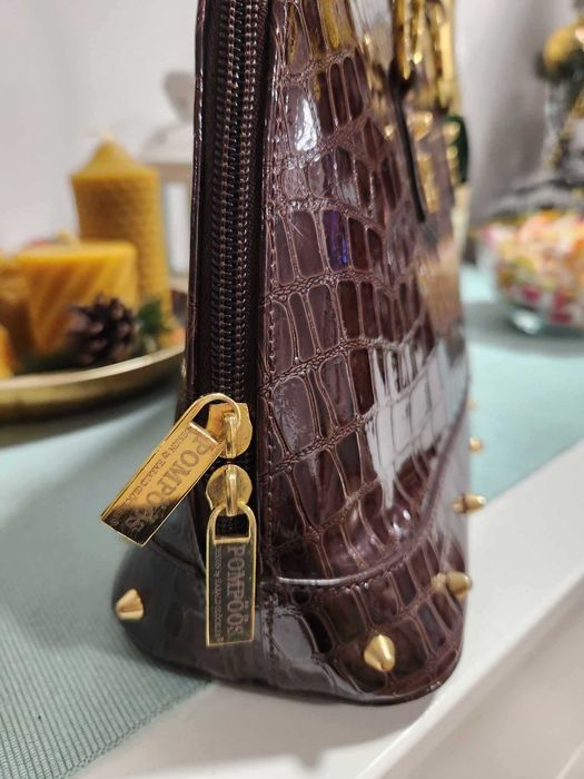 nowa torba torebka POMPOOS o wym. 37x22 cm złote cekiny diamenty
