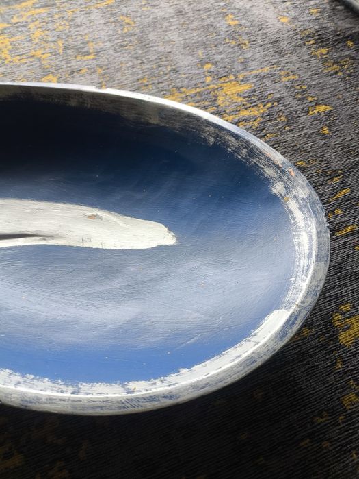 Fruteira / Travessa azul de cerâmica pintada a mão