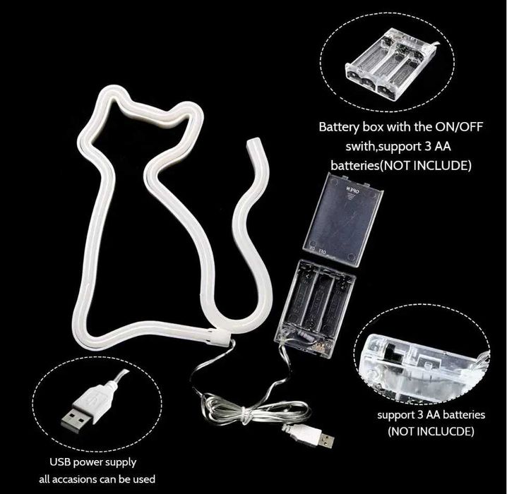 Настінний неоновий світильник-нічник "Котик" рожевий, теплий або синій