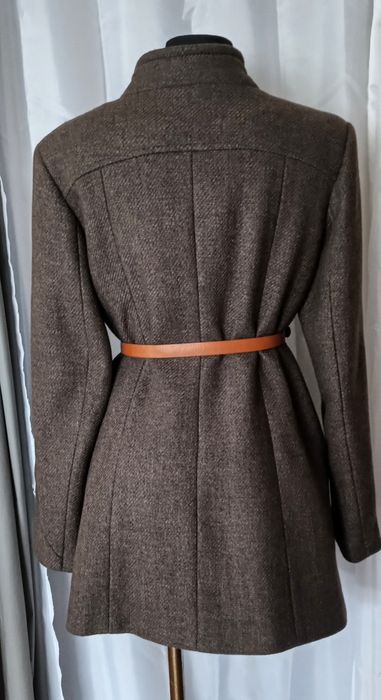 Damski ciepły brązowy płaszcz wełniany brązowe, Ewa 42 .