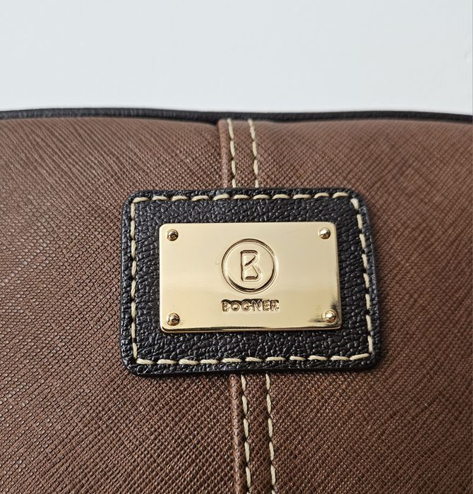 Bogner Oryginalna Brązowa Kosmetyczka, Elegancka, Brąz, Złoto, Skórar
