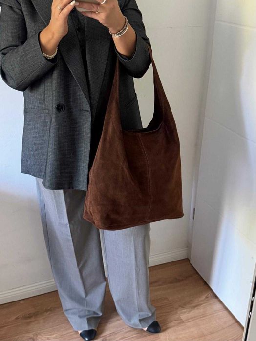 Torebka czekoladowa duża skóra skórzana brązowa worek Lorenzo Paris