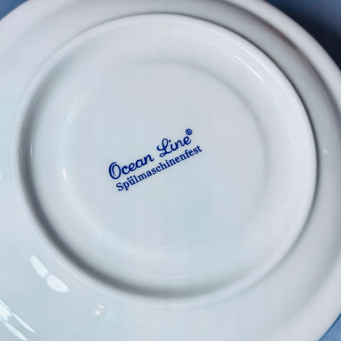 piękny talerzyk spodek porcelanowy wzór słomkowy indisch blau