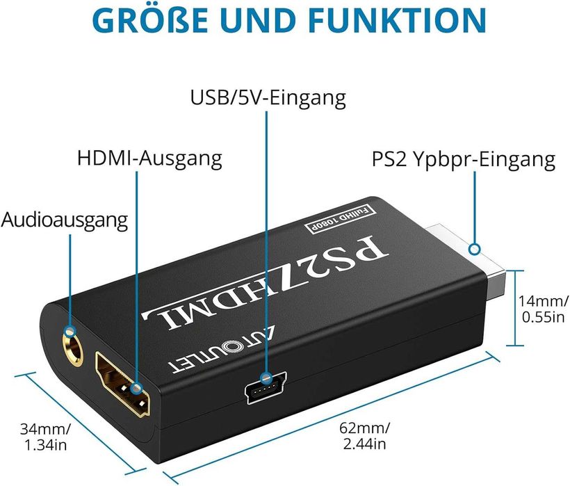 Konwerter PS2 na HDMI, adapter PS2 na HDMI, z wyjściem audio 3,5 mm