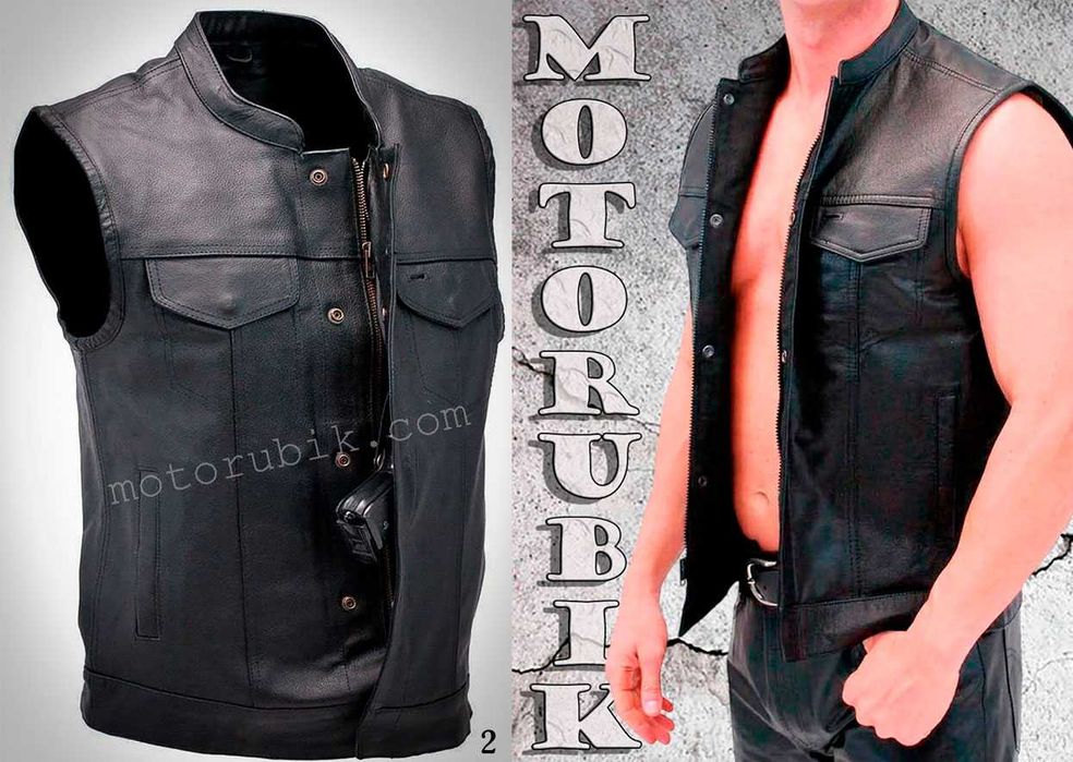 Байкерський шкіряний жилет, теляча шкіра.