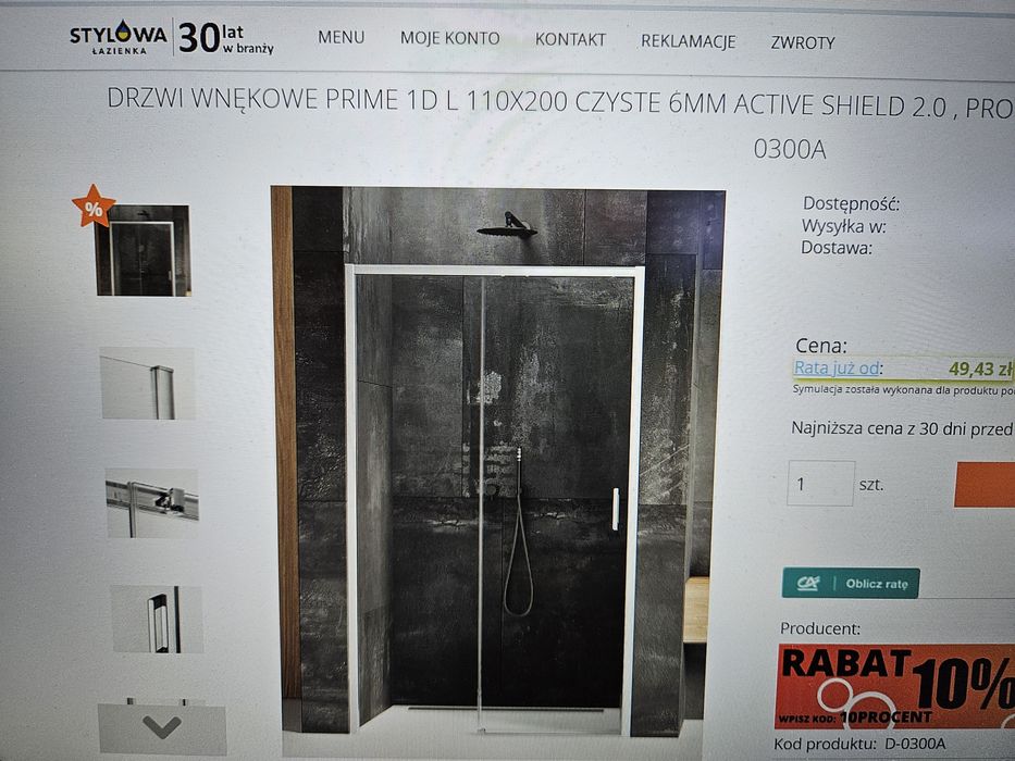 Drzwi wnękowe ,przesówne primDrzwi prysznicowe wnękowe 110x200 – nowe,