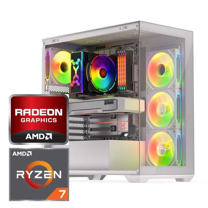 Komputer Gamingowy Ryzen 7 7800x3D/32GB RAM/1000GB SSD/RX 9060 XT 16GB WiFi Biała Obudowa Krux