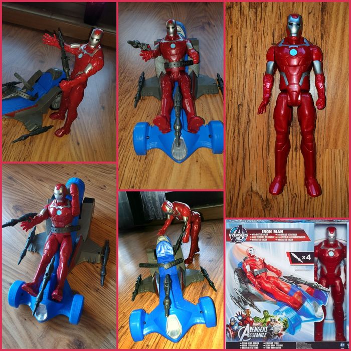 IRON MAN duża figurka 30cm + pojazd BATTLE-RACER +broń 4szt