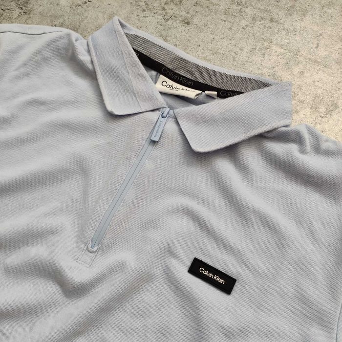 MĘSKA Koszulka PREMIUM Błękitna Polo Suwak Calvin Klein GOLF Klasyka