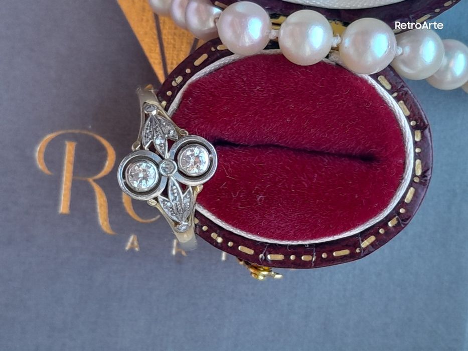 R.22 Pierścionek Art deco Diamenty Złoto 585 Platyna WYCENA
