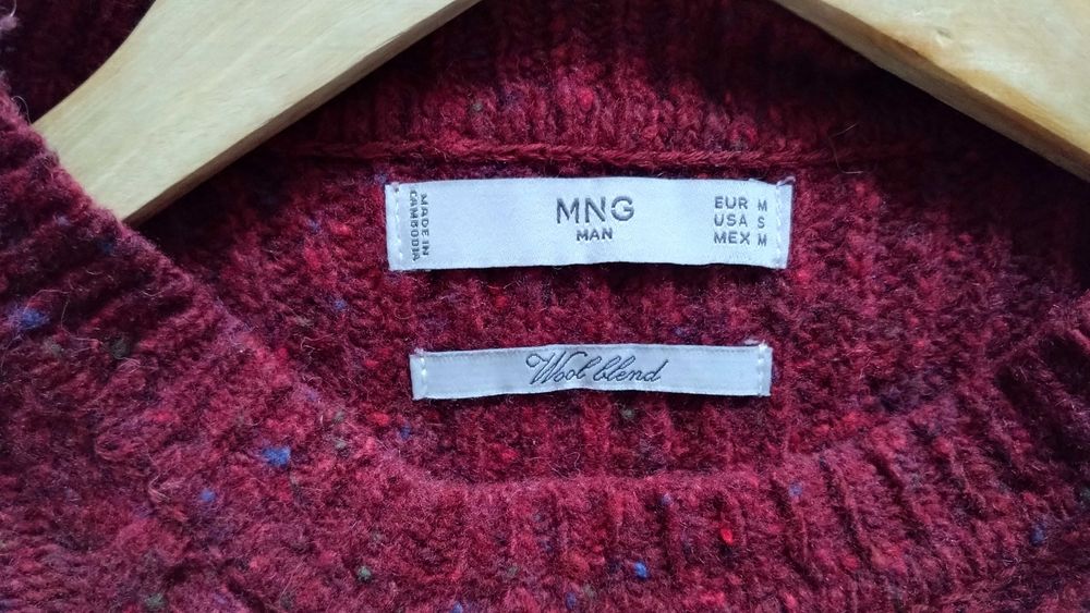Sweter męski Mango bordowy M 60% wełna [skurczony do S po praniu]